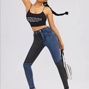 Patch work High waist Denim | Size Large | measurements included in Photos